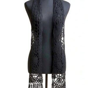 Say What Black Crochet Fringe Vest Duster Open Knit Sweater XS